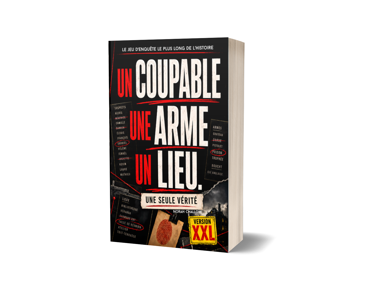Mockup 3D du livre-jeu Un coupable, une arme, un lieu version XXL